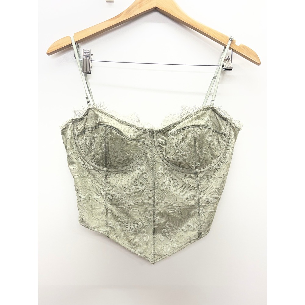 Intimately Free People Lace Corset Top Sage Green Underwire Camisole Large